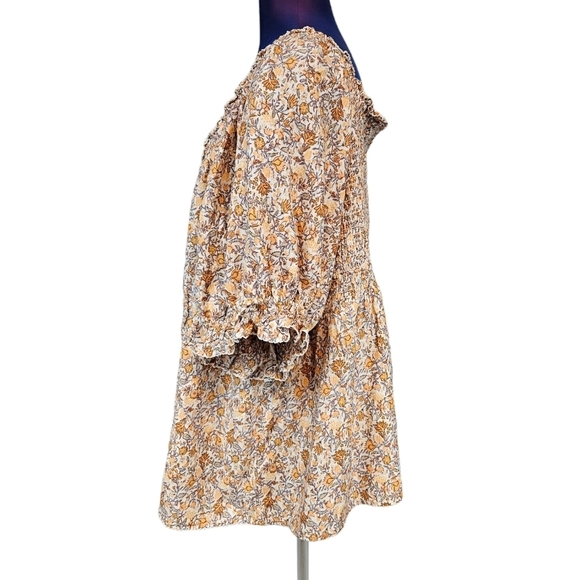 Old Navy Peach Floral Print Square Neck Smocked Back Top Size 4X Women's F15‎ - Picture 3 of 8